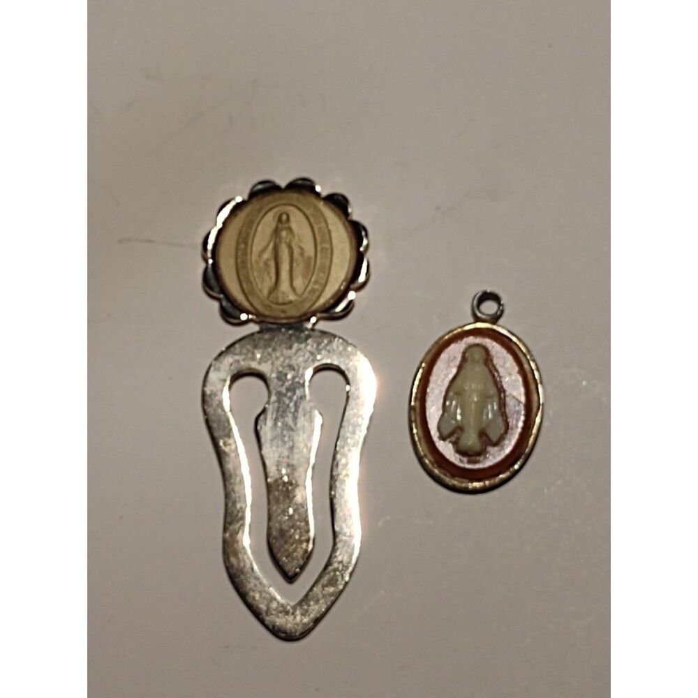 Vintage West Germany Virgin Mary Bookmark & Cameo Style Pendant Lot
